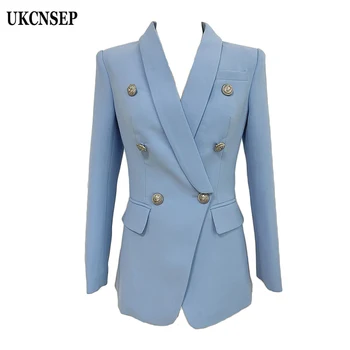 

UKCNSEP 2020 Winter Autumn Women Blazers Jacket Women Double Breasted Button Casual Coat Out Wear
