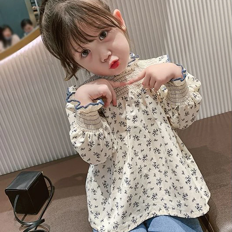 Girls' Shirts Korean Female Baby Floral Shirts Children'S Cotton Spring Autumn Long-Sleeved Shirt Baby Clothing