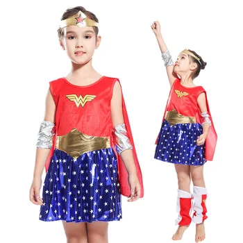 

New Deluxe Wonder girl Movie Costume for Kids Dress superhero theme Halloween Costume for Girls cosplay Party Dress