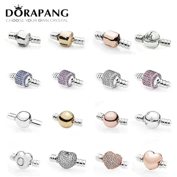 

NEW 100% 925 Sterling Silver Jewelry Classic Chain Head Round Heart Zircon Clip Buttun Multi Style Select DIY Bracelet