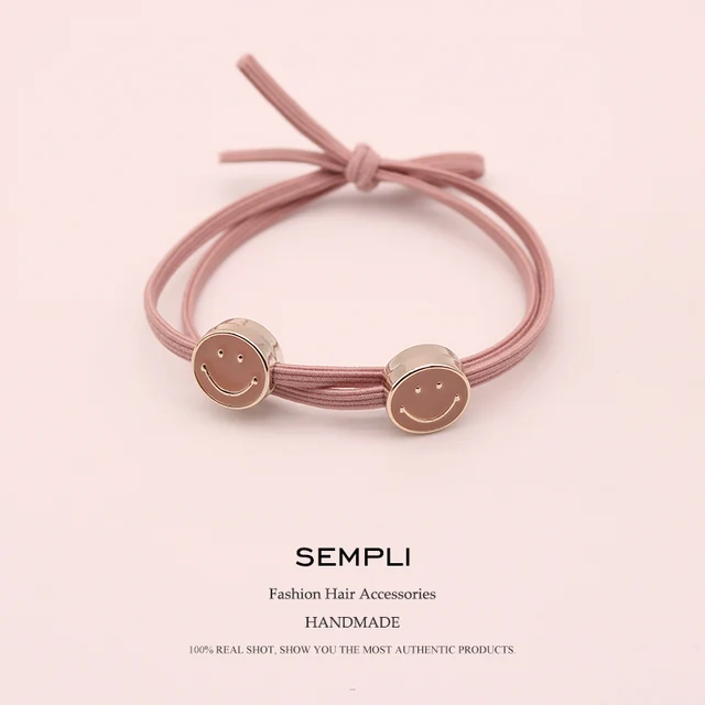 Sempli Pink Color Solid Elastic Hair Bands Love Dog Headband Women Animal Rubber Band Lady Letters Hair Accessories Scrunchie Smile