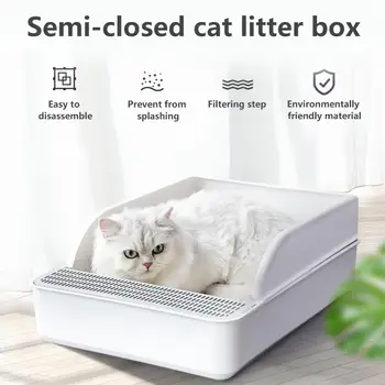 

Cat Litter Box Anti-Splash Semi-Enclosed Deodorant Pet Dog Toilet Bedpan Cat Toilet Pan Sandbox with Shovel for Cats Small Dogs