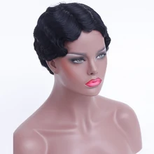 LANLANBlack Short Curly Wigs for African American Women blond Finger Waves Wig Synthetic Wigs Blonde Hair Wig Cosplay