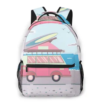 

Women Backpack with Multiple Using Women Backpacks Pink Mini Van With Surfboard On The Roof Female School Bag Girls Travel Bag