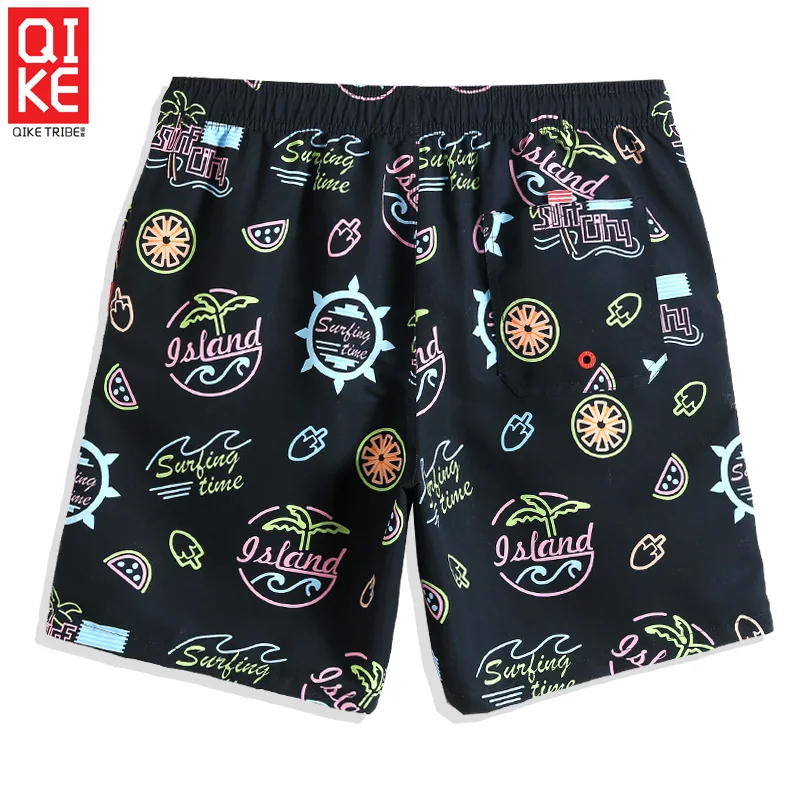QIKE New Beach shorts Swimsuit Quick dry surfing Floral Joggers Solid Printed Hawaiian bermudas plus size briefs mesh