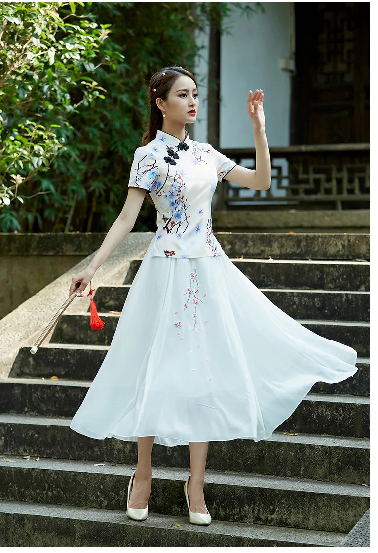 SHENG COCO Cheongsam Pria комплект из 2 предметов китайская блузка в стиле фолк элегантные Cheongsam Топы женское платье Ципао в китайском стиле Классические летние 3XL