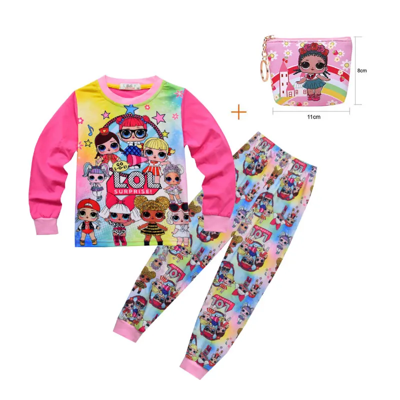 

2019 spring and autumn models surprise children Qiuyi Qiuku suit Cute doll long-sleeved pajamas home service two-piece suit