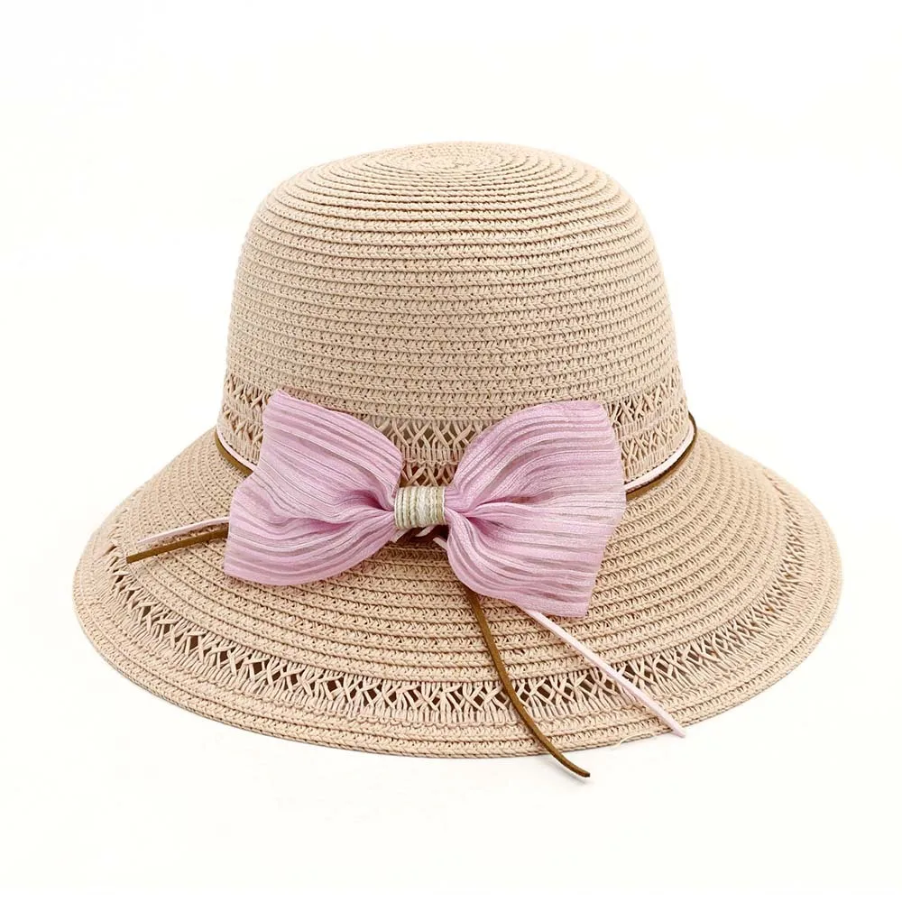 ZLD женская соломенная шляпа, уличная пляжная шляпа, солнцезащитный козырек, Солнцезащитная шляпа с бантом, большая шляпа, летний женский головной убор от солнца, модная соломенная шляпа для девочек - Цвет: 1
