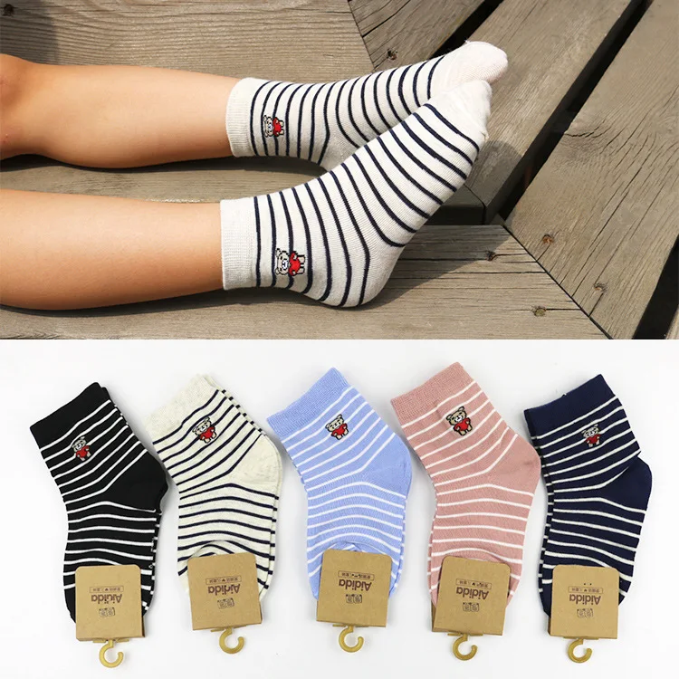 

2019 Autumn And Winter New Style Korean-style Lines Bear Combed Cotton Men And Women Children's Socks Baby Crew Socks Direct Sup