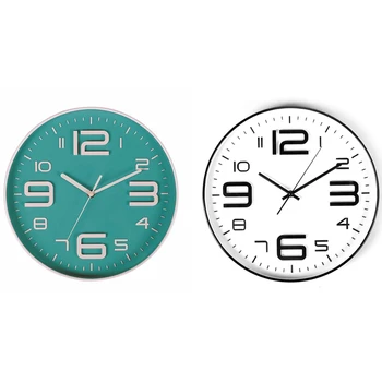 

2Pcs Number Silent Wall Clock Quiet Movement Wall Clocks Battery Operated 10 Inch - Blue-Green & Black Edge