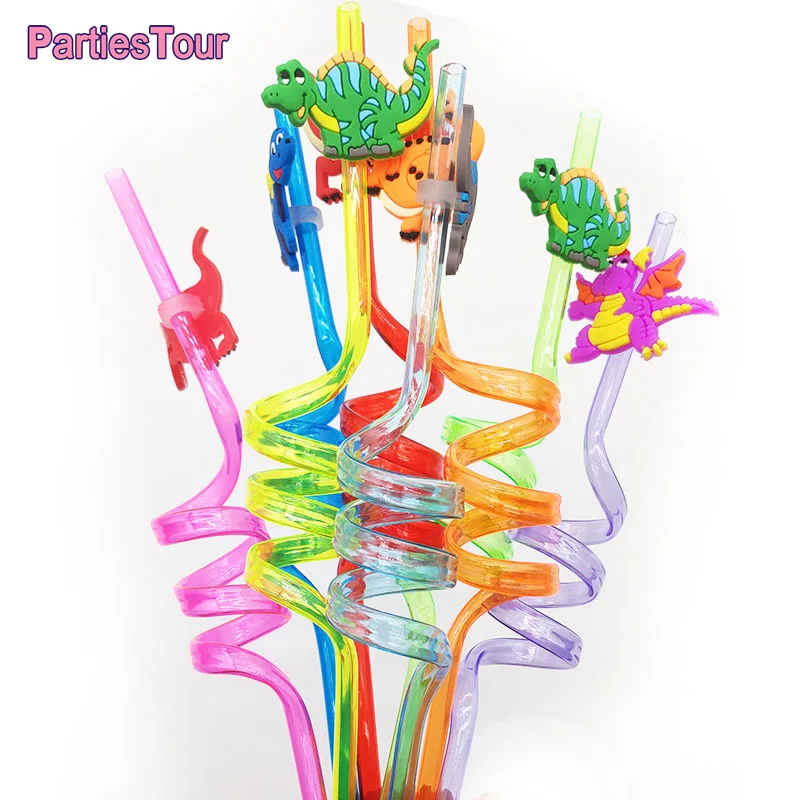 24pcs Reusable Dinosaur Straws Plastic Dino Jungle Theme Decoration Straw Kids Birthday Party Supplies | Дом и сад