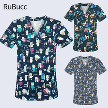 

Unisex Scrubs Tops Cute Print Workwear Spa Uniforms Pet Grooming Scrubs Women Uniform Beauty Salon Working Scrub Tops Wholesale