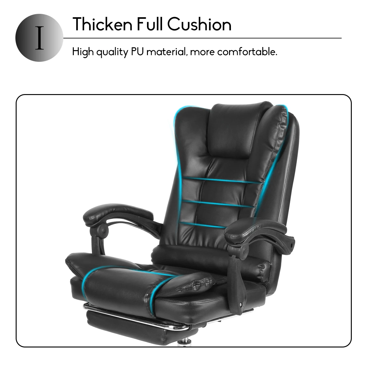 Reclining Office Boss Chair Adjustable Rotating Lift PU Leather Gaming Chair Armchair with Footrest for Home Office Furniture