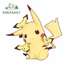 EARLFAMILY 13cm x 12.5cm For Pokemon Pikachu Car Sticker Oem Glue Sticker Polyethylene JDM Sunscreen