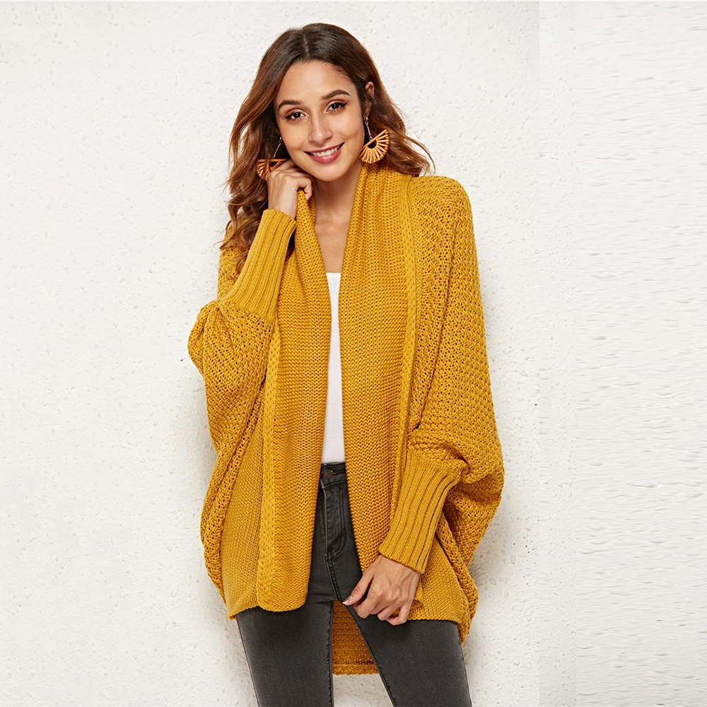 

Autumn Winter Sweater Cardigan Women Casual Clothes Batwing Sleeve Loose long Knitwear Cardigan Female Jumper Coat Solid Color