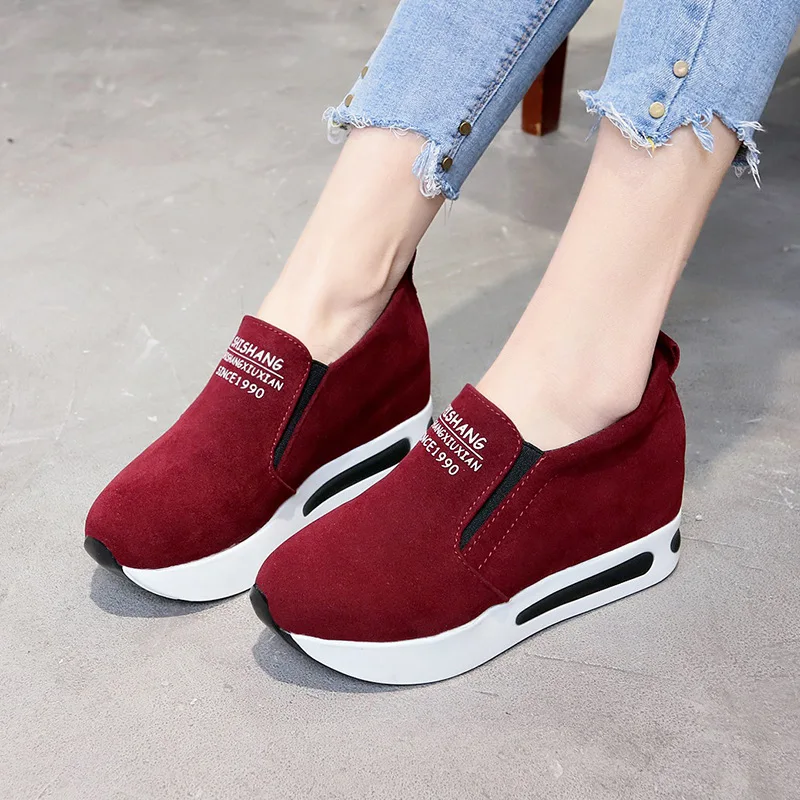 

2019 Spring Suede Elevator Casual Shoes Women's Slanted Heel Light Loafers Women's Comfortable Breathable WOMEN'S Shoes