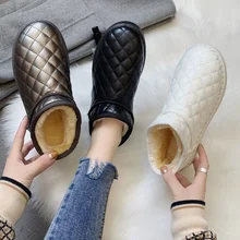 Женские теплые зимние ботинки из искусственной кожи; зимние плюшевые ботильоны на меху; женская повседневная обувь без застежки на платформе