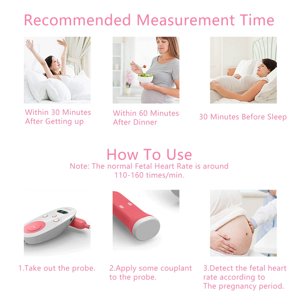 Ultrasound Fetal Doppler Heartbeat Detector Portable Pregnant Baby Heart Rate Monitor 2.0MHz Pocket Doppler
