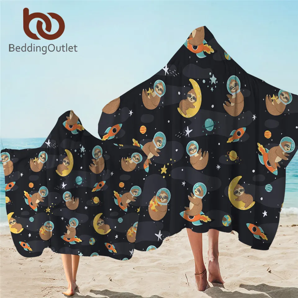 BeddingOutlet Space Sloth Hooded Towel Planets Microfiber Bath With Hood Cartoon Animal Wearable Blanket Star Moon |