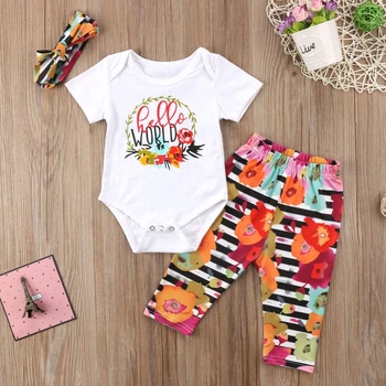 

Baby Rompers Sets Newborn Baby Girls Clothes Set Romper + Floral Trousers + Headband/Hat Set for Infants Girls Summer Suits New