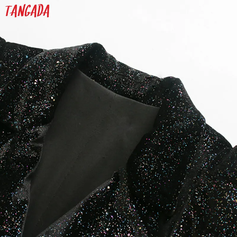 Tangada женское бархатное платье-блейзер с блестками, с поясом, с длинным рукавом, винтажный стиль, женские мини платья, vestidos JE01