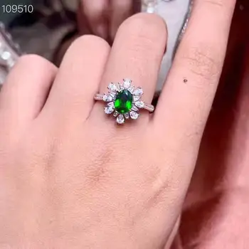 

Myanmar natural diopside Ring 925 silver green gemstone classic 5mm