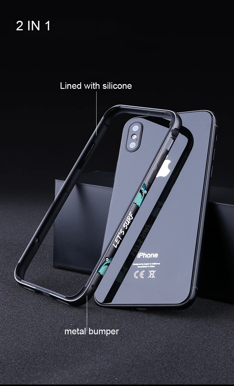 Металлический бампер для телефона с акулой для iPhone XR, чехол для телефона s для iPhone XS Max, чехол с мультяшным рисунком, алюминиевая силиконовая рамка, чехол