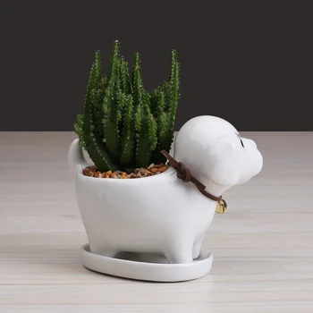 

1pc Flowerpot Small Ceramic Dog Shaped Desktop Planter for Office