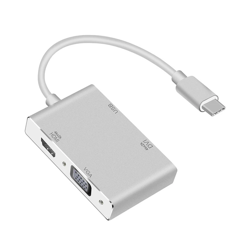 

New 4 In 1 Usb 3.1 Type C To Hdmi Vga Dvi Usb 3.0 Output Usb C Extend Hub 4K 1080P 3D Video Converter For Macbook Chromebook Lap