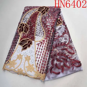 

Wine red French Tulle Lace Fabrics High Quality Beads African Velvet Embroidered Net Lace Fabric Tulle Lace Fabric For Wedding