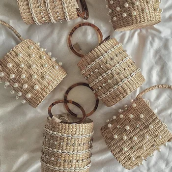 

Fashion Straw Bucket Shoulder Bags for Women New Tote Ladies Purse Female Luxury Handbags Fashion Summer Beach Crossbody Bag