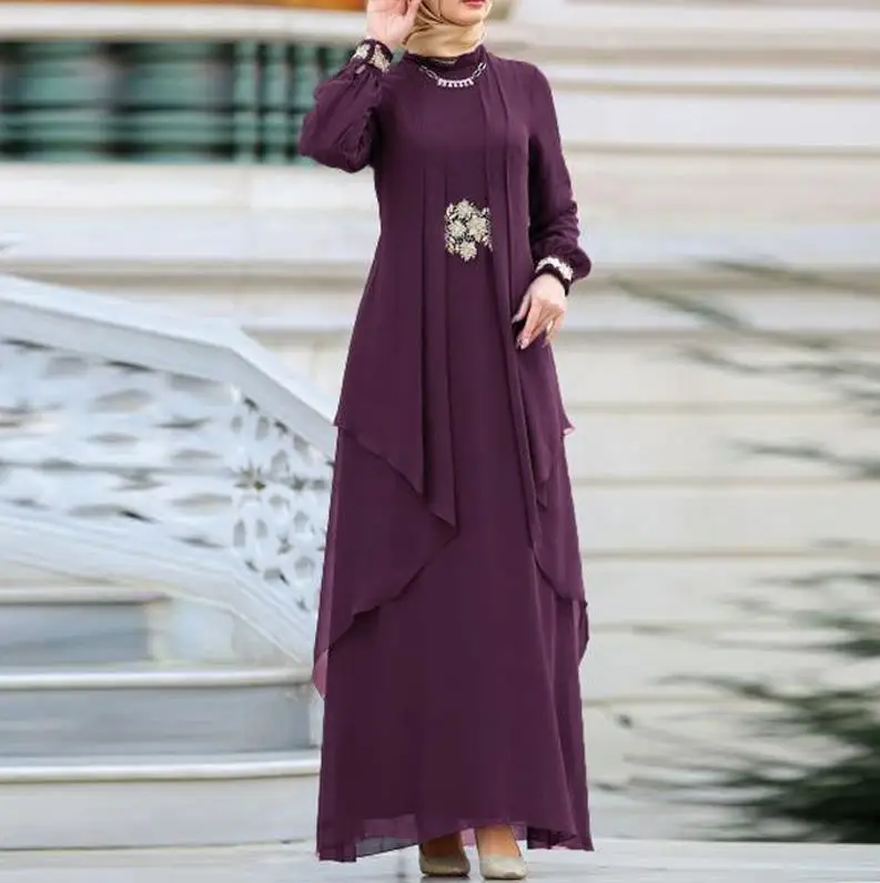 Purple hijab Vestidos Solid abaya Дубай длинное мусульманское хиджаб платье для женщин кафтан Elbise Eid турецкие платья халат Musulmane Longue - Цвет: Purple hijab