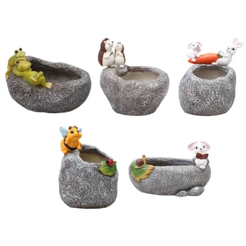 

Resin Small Flower Pot Simulation Rock Pot Cute Cartoon Animals Table Dector Desk Planters Funny Fairy Tales Balcony Dector ..