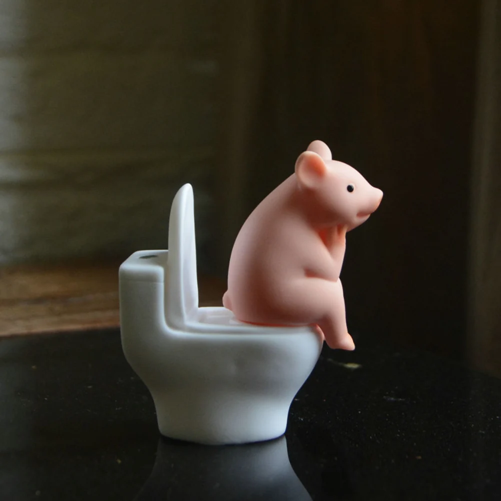 Ornament Crafts Miniature Figurines Miniature Ornament Anime Figure Toy Action Figure Toy Cute Pig Sitting on Toilet Animal Pig PVC Model Action Figure Decoration Mini Kawaii Toy for Kids Children's Gift Home Decor