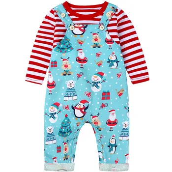 

Chirstmas Baby Boy Girl Clothes Set 2020 Winter Long Sleeve Striped T-shirt Xmas Overalls Pant 2pcs Casual Kids Clothing Suit