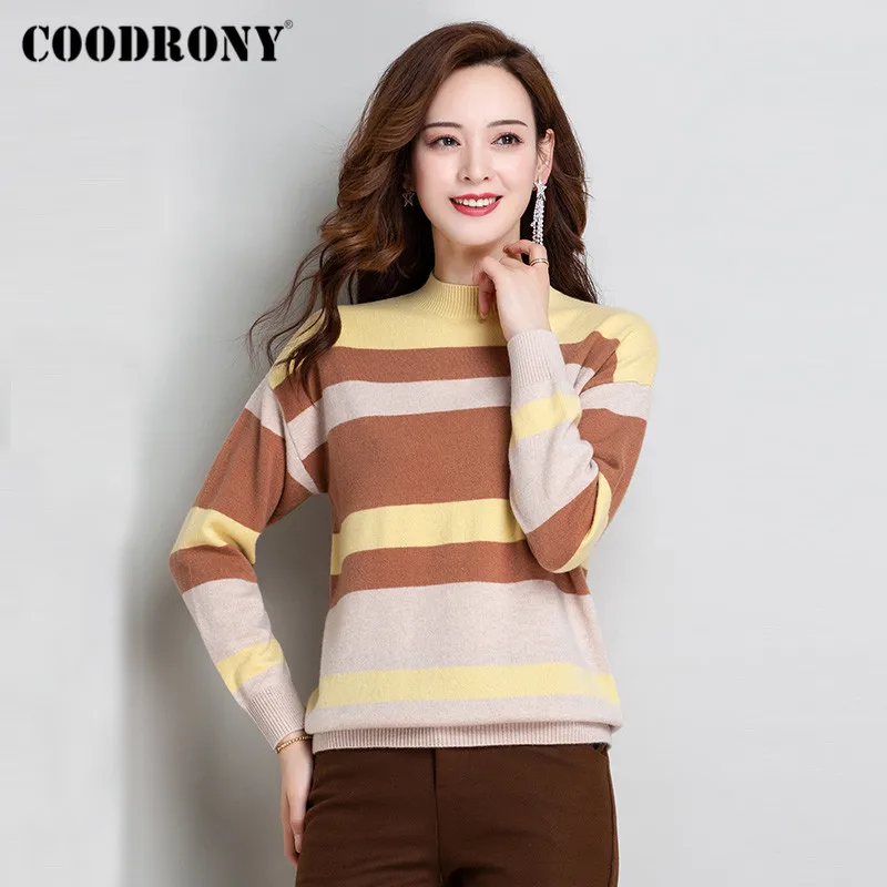 COODRONY Brand 2020 Autumn Winter New Merino Wool Female Jumper Streetwear Elegant Striped Slim Pullover Sweaters Women W1174