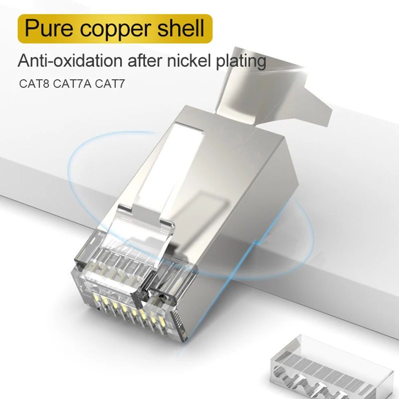 Xintylink-ethernet Cabo Plug Network Conector Rj45 Cat7 50u Sftp Ftp Blindado Lan Jack Passagem Através de 1.5 mm Buraco Cat6a 10g - Imagem 2