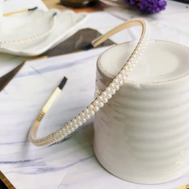 two rows of pearls M MISM, модный роскошный большой ободок на голову с жемчугом для женщин, элегантные повязки для волос, широкий индивидуальный модный ободок, тюрбан для девочек, головной убор для волос - Цвет: two rows of pearls