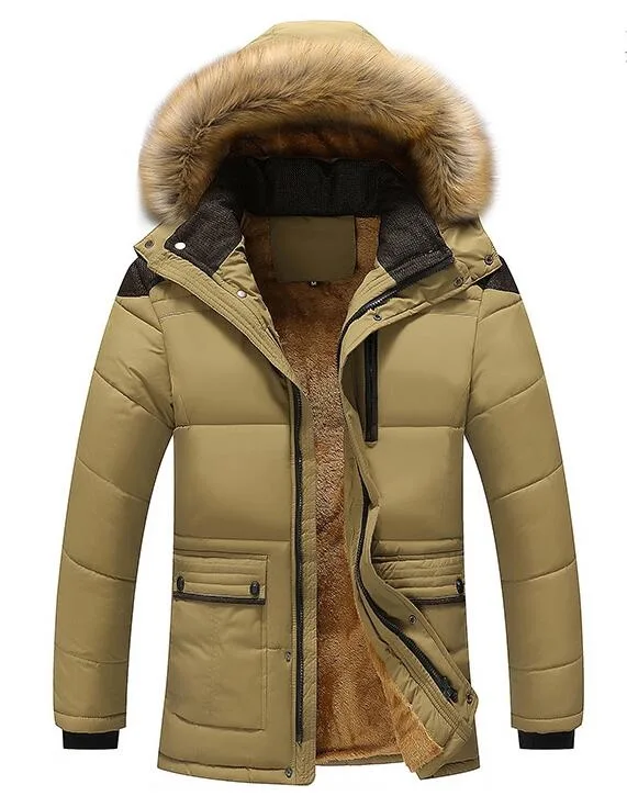 Мужская зимняя куртка с меховым воротником и капюшоном, новая модная теплая подкладка из шерсти, мужская куртка и пальто, ветрозащитная Мужская парка, меховая подкладка, сохраняющая тепло