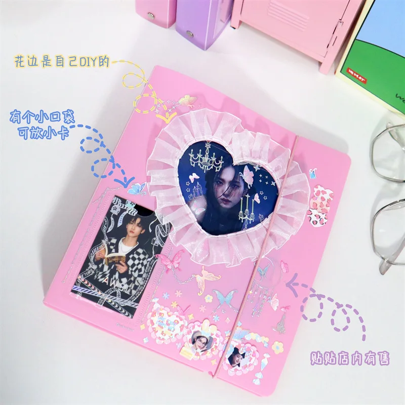 

Korean Kawaii Love Heart Cover Decorative Storage Sticker Book Happiness Handbook Idol Card Stationery Stickers Storage Book