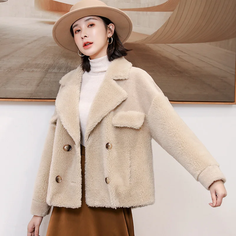 autumn winter coat female short style women's outerwear jacket coats 21% sheep wool shearing fur coat