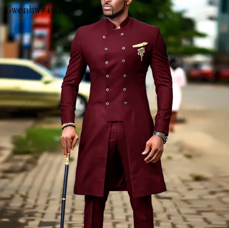 Gwenhwyfar Suits For Men Groom Tuxedo Indian Wedding Wear Casual Man Blazer Men Burgundy Suit