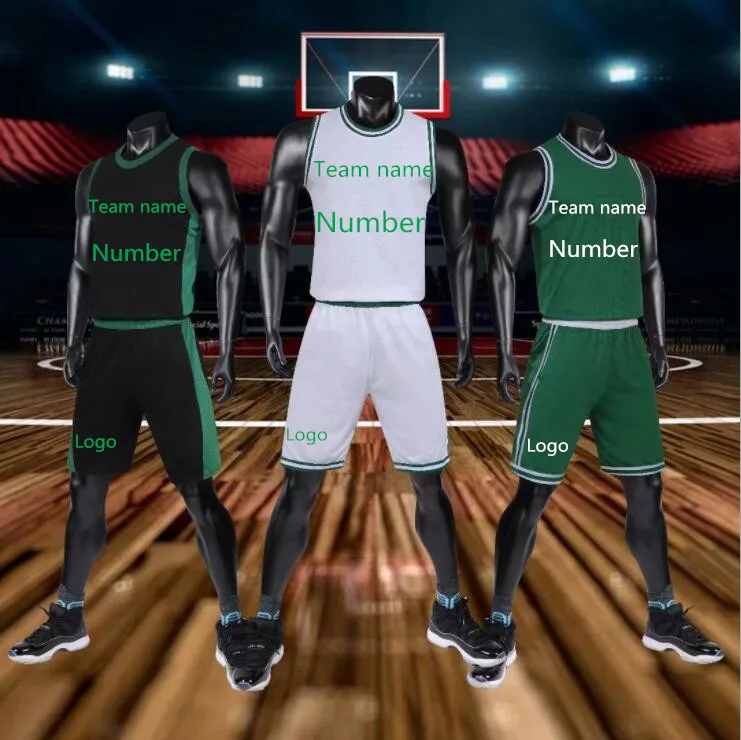 

Custom name and number new season new basketball jersey uniform adult and child size double pocket game training uniform celtic