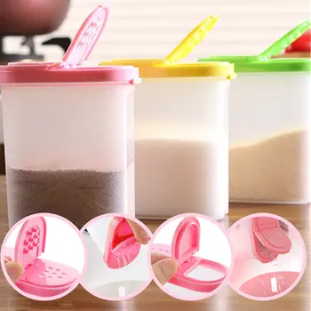 

3 Color 250ml Plastic Food Seasoning Container Kitchen Spice Boxes Jar Double Lid Cereal Condiment Bean Storage Bottle Container