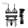 Varsbaby sexy bra+thongs+garter+stockings 4pcs transparent underwear wire free seamless bra set ► Photo 1/6