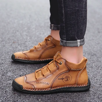 

Men ankle Boots Comfy Casual Boots Men Fashion Shoes Men Brand motorcycle Botas lace up Hombre genuine Leather Men Boots