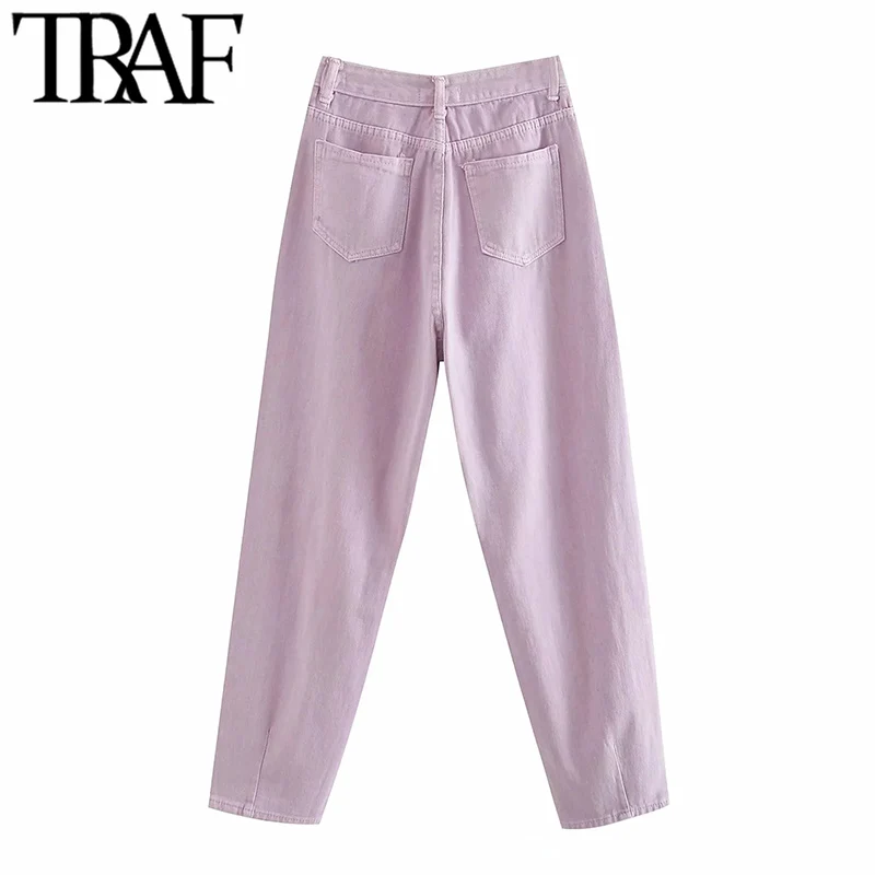 Женские джинсовые шаровары TRAF винтажные брюки с высокой талией и карманами на