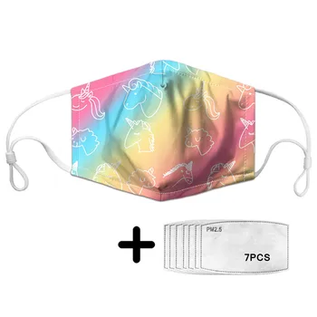 

Colorful Gradient Cartoon Unicorn Print Dust-proof Face Mask Mouth Health Prevent Infection with PM2.5 7pcs Filters Mascarillas
