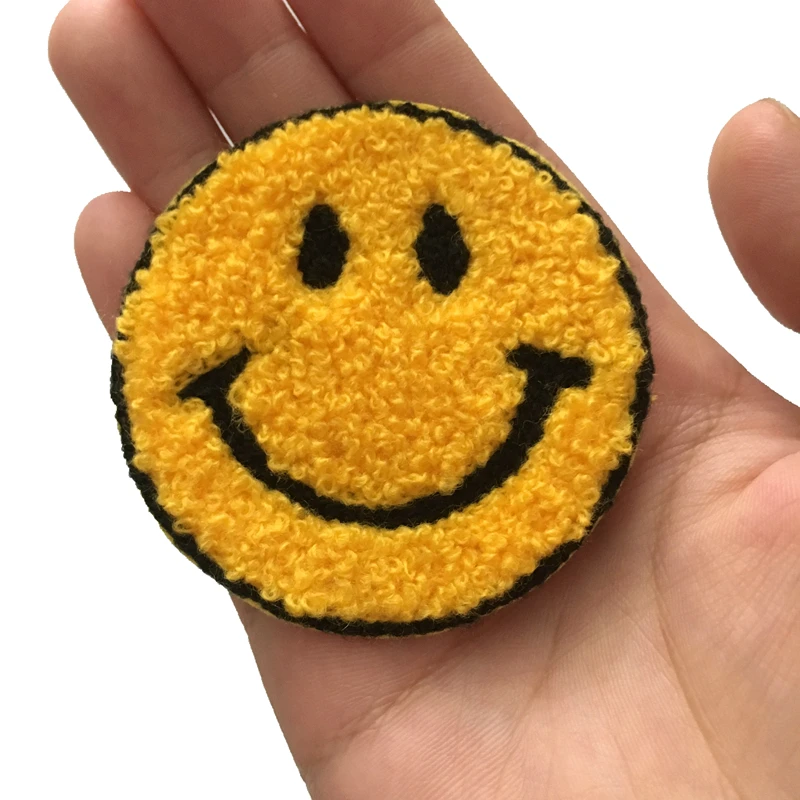 

10pcs Gold Chenille Smiling Face Embroideried Sew on Patches for Clothes 6cm Smiley Embroidery Appliques Sewing DIY Accessories