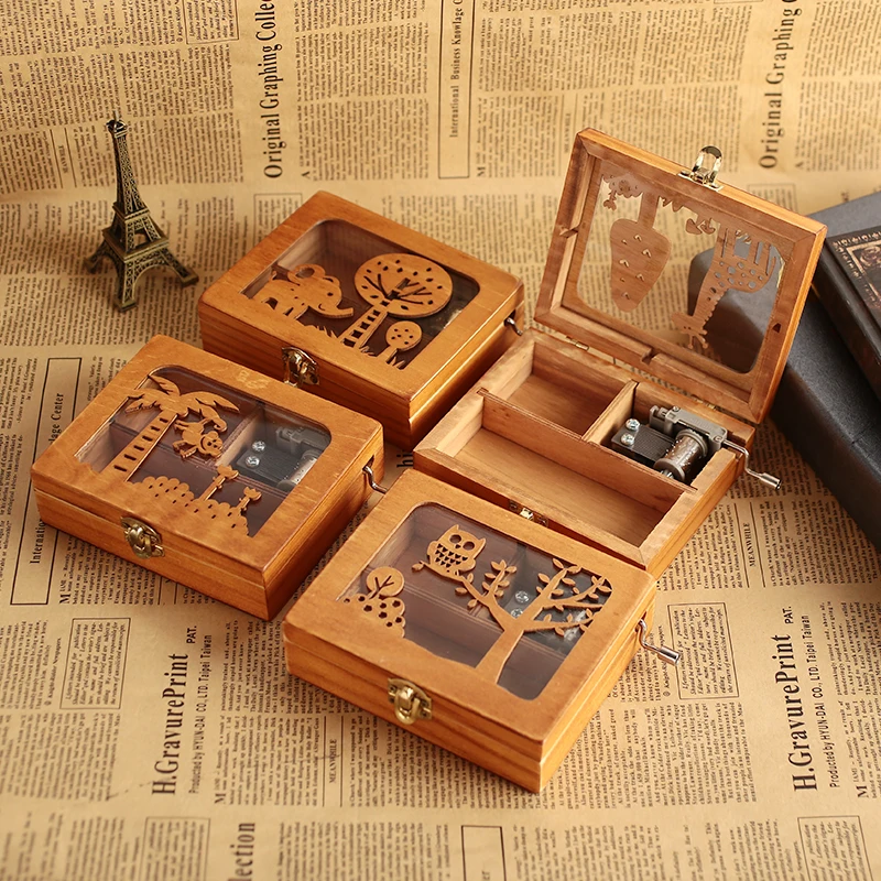 Рождество животное Keepsake восемь тон коробка Музыкальный Чехол Красивые милые дети день рождения Домашнее украшение деревянная музыкальная шкатулка подарок